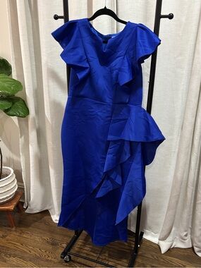 Asymmetrical Ruffle High-Low Dress in Cobalt Blue